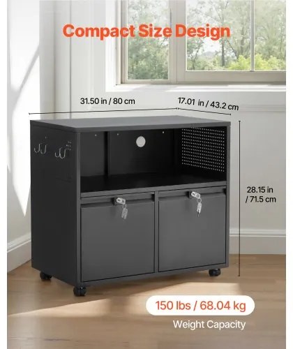 VEVOR 2 Drawers Lateral Metal File Cabinet with Lock and Hanging Rod Black