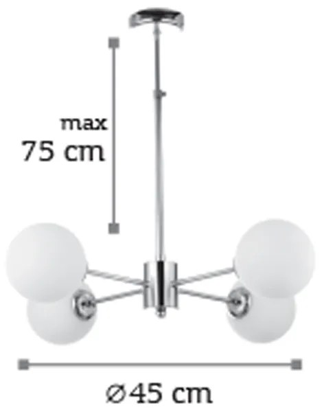 Κρεμαστό φωτιστικό από χρώμιο μέταλλο και λευκή οπαλίνα (5321-4)