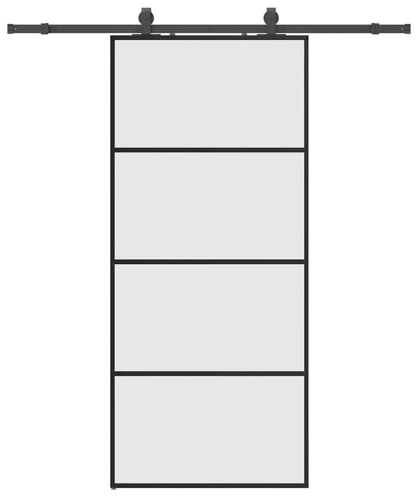 Συρόμενη Πόρτα με Μηχανισμό Μαύρο 90x205 εκ. Γυαλί ESG - Μαύρο