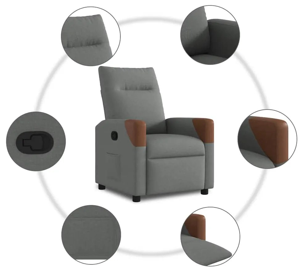 vidaXL Ανακλινόμενη πολυθρόνα Σκούρο Γκρι 69 x 86 x 100 εκ ύφασμα