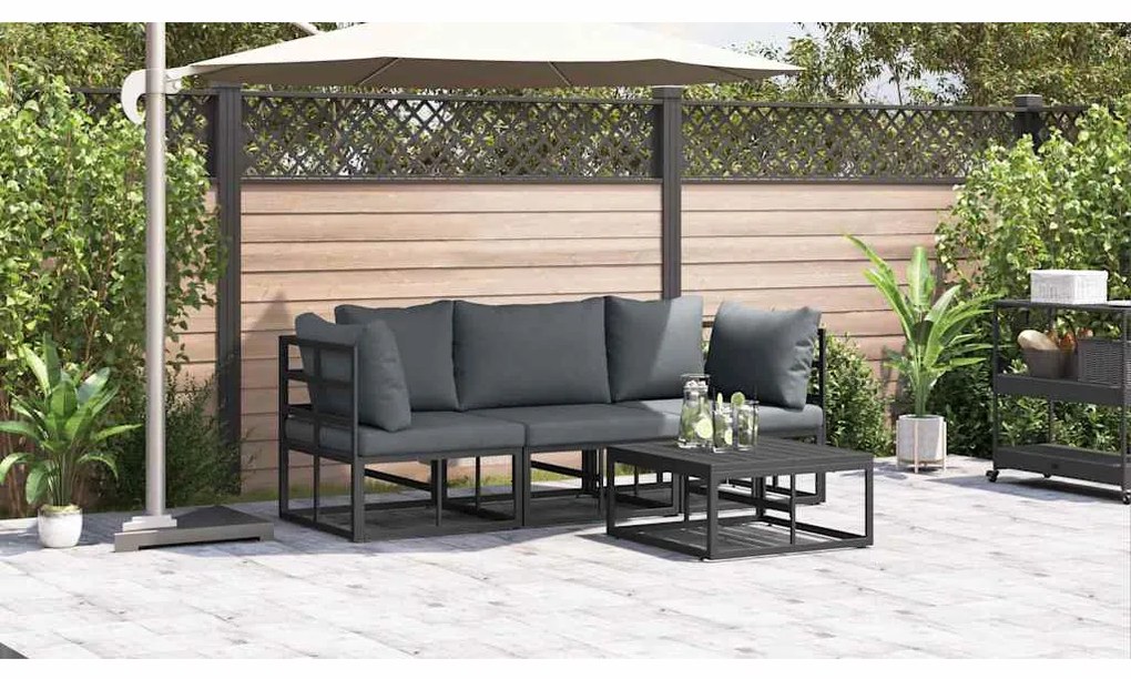 vidaXL Σετ Καναπέ Κήπου 4 pcs Μαύρο Μέταλλο