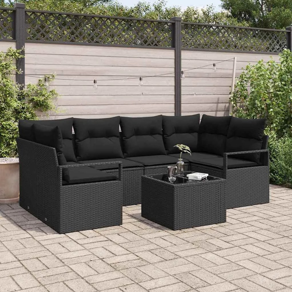 vidaXL Σετ Καναπέ Κήπου με μαξιλάρι 7 pcs Μαύρο 55 x 55 x 37 εκ