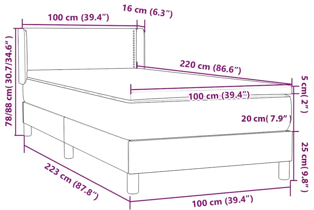 BOX SPRING ΚΡΕΒΑΤΙ ΜΕ ΣΤΡΩΜΑ ΣΚΟΥΡΟ ΓΚΡΙ 100X220 ΕΚ. ΒΕΛΟΥΔΙΝΟ 3318064