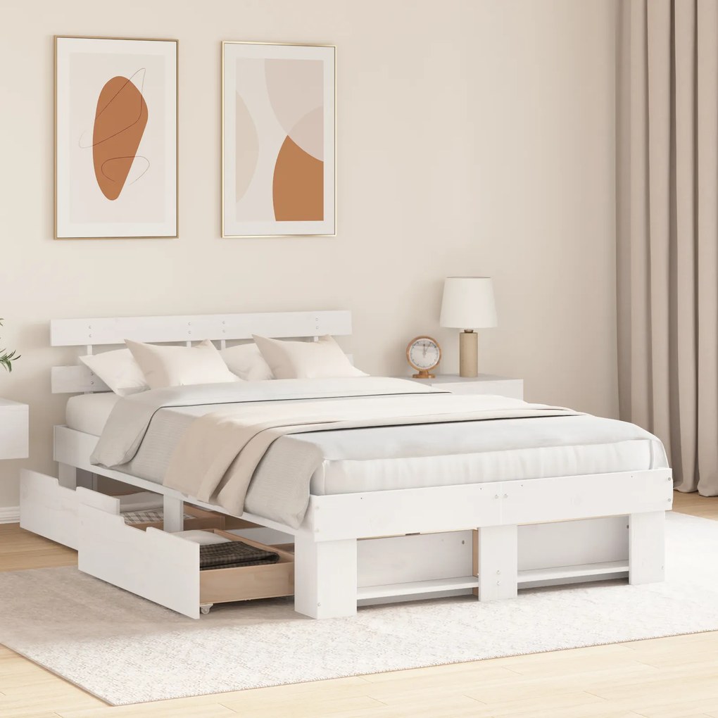vidaXL Σκελετός Κρεβατιού Λευκό 140 x 190 cm Συμπαγές ξύλο πεύκου