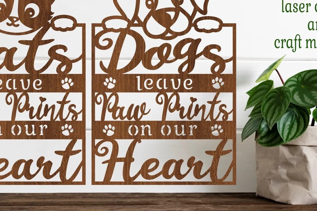 Σετ των 2 Intra απο ξύλο plywood 3mm-4mm πάχος Γάτα και σκύλος αποσπάσματα Δίασταση 12x12 cm INTRAFABR-75437038