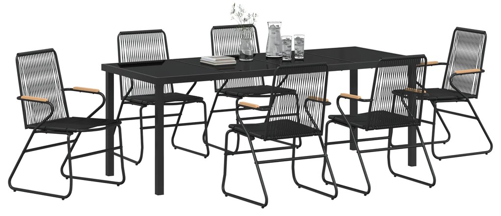 vidaXL Σετ Φαγητού 7 Τεμαχίων Κήπου Μαύρο PVC Rattan
