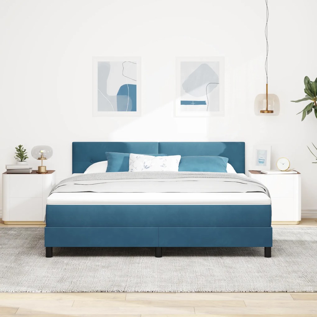 vidaXL κρεβάτι Box Spring με στρώμα & LED σε σκούρο μπλε 180x200 εκ βελούδο