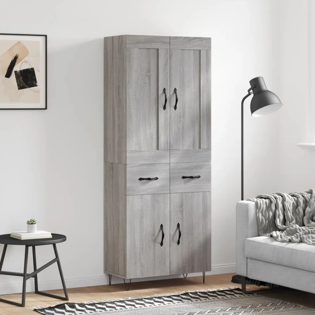 vidaXL Ντουλάπι Γκρι Sonoma 69,5 x 34 x 180 εκ. Επεξεργασμένο Ξύλο