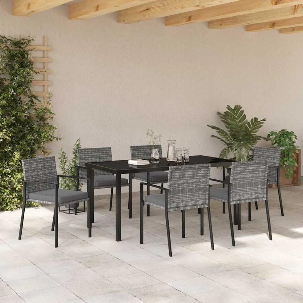 vidaXL Σέτ φαγητού για κήπο 7 pcs Γκρι Πολυ ράταν