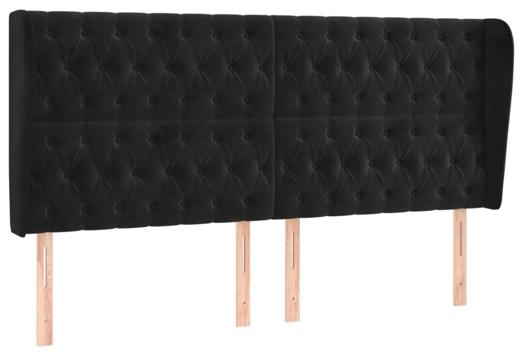Κεφαλάρι με Πτερύγια Μαύρο 183x23x118/128 εκ. Βελούδινο - Μαύρο
