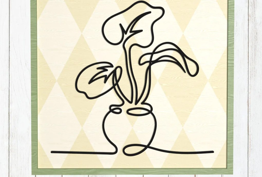 Σετ των 2 Intra απο ξύλο plywood  Χρώμα wenge 3mm-4mm πάχος - Flower Vase Line Art Δίασταση 6x6 cm INTRAFABR-121231634