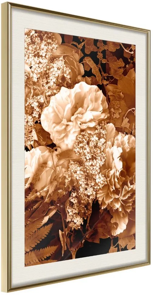 Αφίσα - Bouquet in Sepia - 30x45 - Χρυσό - Με πασπαρτού