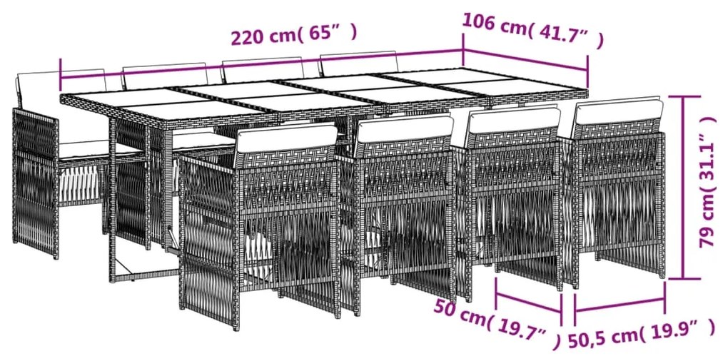 vidaXL Σετ Τραπεζαρίας Κήπου 9 τεμ. Μπεζ Συνθετικό Ρατάν με Μαξιλάρια