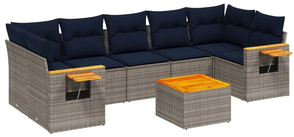 vidaXL Σετ Σαλονιού Κήπου 8 τεμ. Γκρι Συνθετικό Ρατάν με Μαξιλάρια