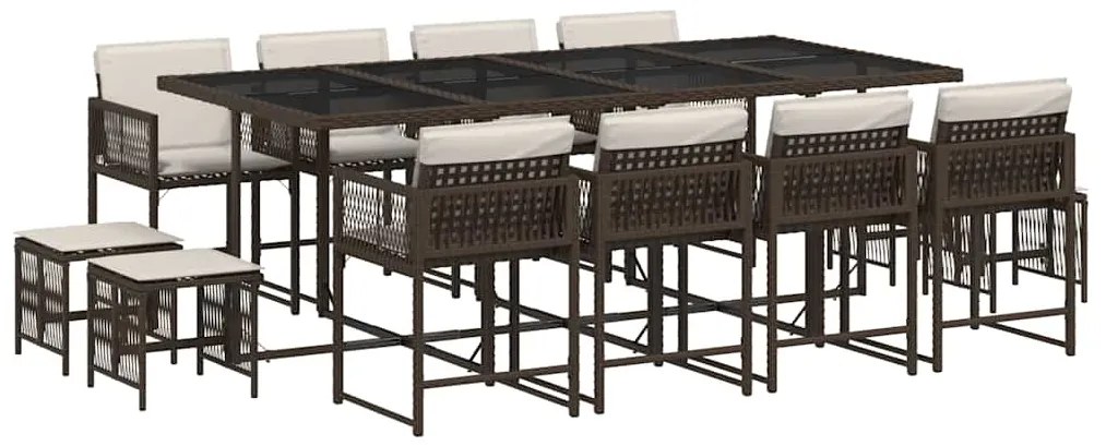 vidaXL Σετ Τραπεζαρίας Κήπου 13 τεμ. Καφέ από Συνθ. Ρατάν με Μαξιλάρια