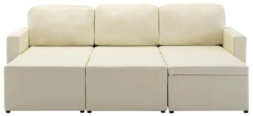 Καναπές - Κρεβάτι Τριθέσιος Αρθρωτός Κρεμ από Συνθετικό Δέρμα - Κρεμ