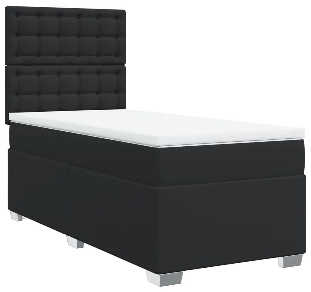 Κρεβάτι Boxspring με Στρώμα Μαύρο 100x200εκ.από Συνθετικό Δέρμα - Μαύρο