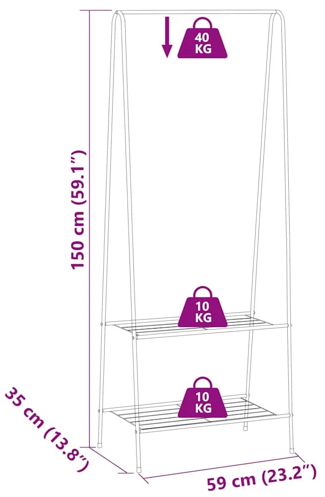 vidaXL Κρεμάστρα Ρούχων Δαπέδου Μαύρη 59 x 35 x 150 εκ.