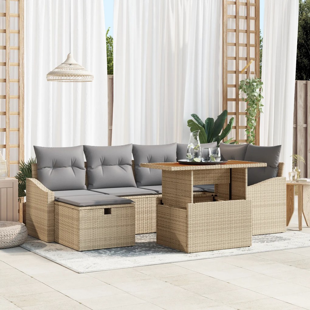 vidaXL Σετ Καναπέ 7 Τεμαχίων Κήπου με Μαξιλάρια Μπεζ Πολυ Ρατάν