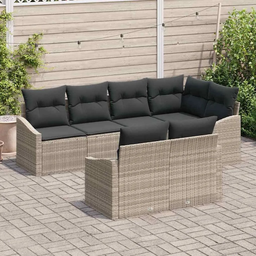 vidaXL Σέτ φαγητού για κήπο με μαξιλάρι 7 pcs Ανοιχτό γκρι