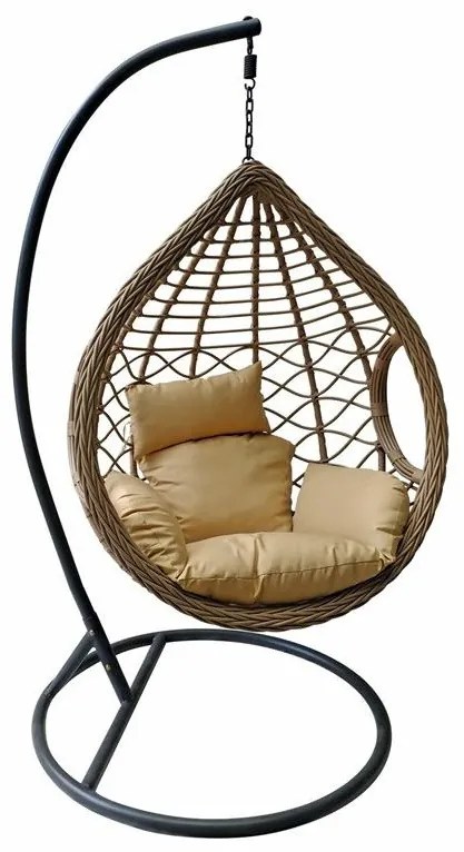 Κρεμαστή πολυθρόνα Mesa 229, 197x105x105cm, 27 kg, Beige, Ραττάν, Ταπισερί, Μέταλλο, Μαξιλάρι καθίσματος: Ναι | Epipla1.gr