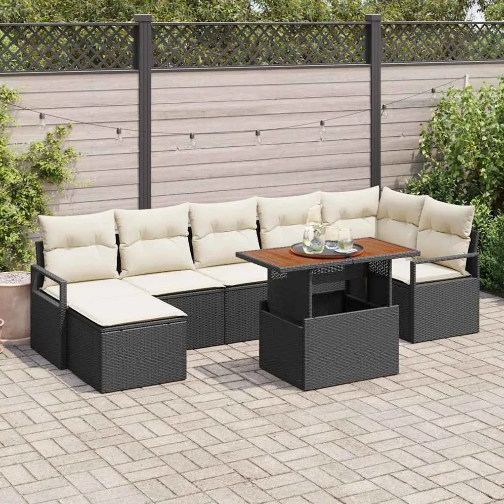 vidaXL Σέτ φαγητού για κήπο με μαξιλάρι 8 pcs Μαύρο, Κρέμα