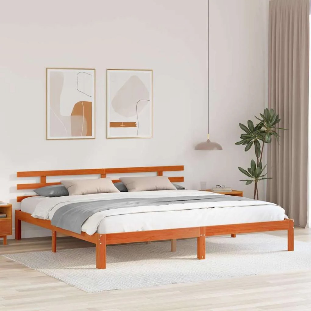 vidaXL Σκελετός Κρεβατιού Καφέ κεριού 200 x 200 cm Μασίφ ξύλο πεύκου