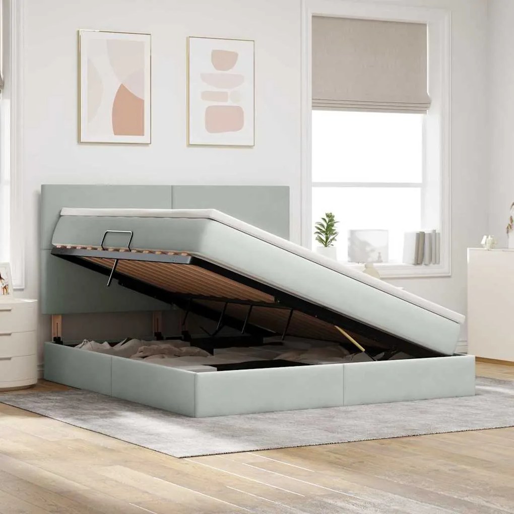 vidaXL Κρεβάτι με αποθηκευτικό χώρο και LED Ανοιχτό γκρι 160 x 200 cm