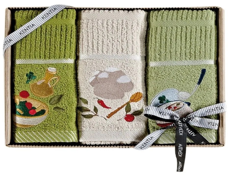 Πετσέτες Κουζίνας Regalo 232 (Σετ 3τμχ) Green-Ecru Kentia 40x70cm 100% Cotton