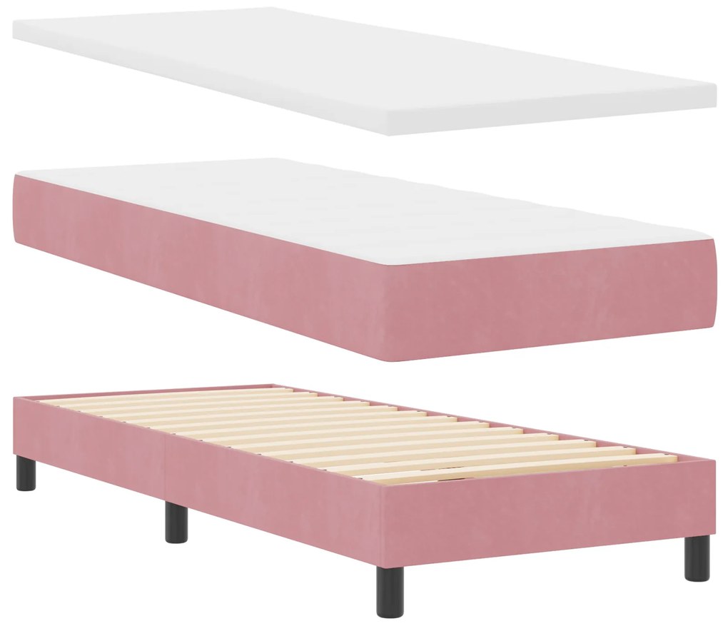 vidaXL Κρεβάτι Box Spring με Στρώμα Ροζ 80x200 εκ. Βελούδο