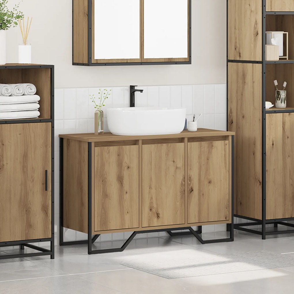 vidaXL ντουλάπι νιπτήρα μασίφ δρυός 91x35x60 εκ επεξεργασμένο ξύλο
