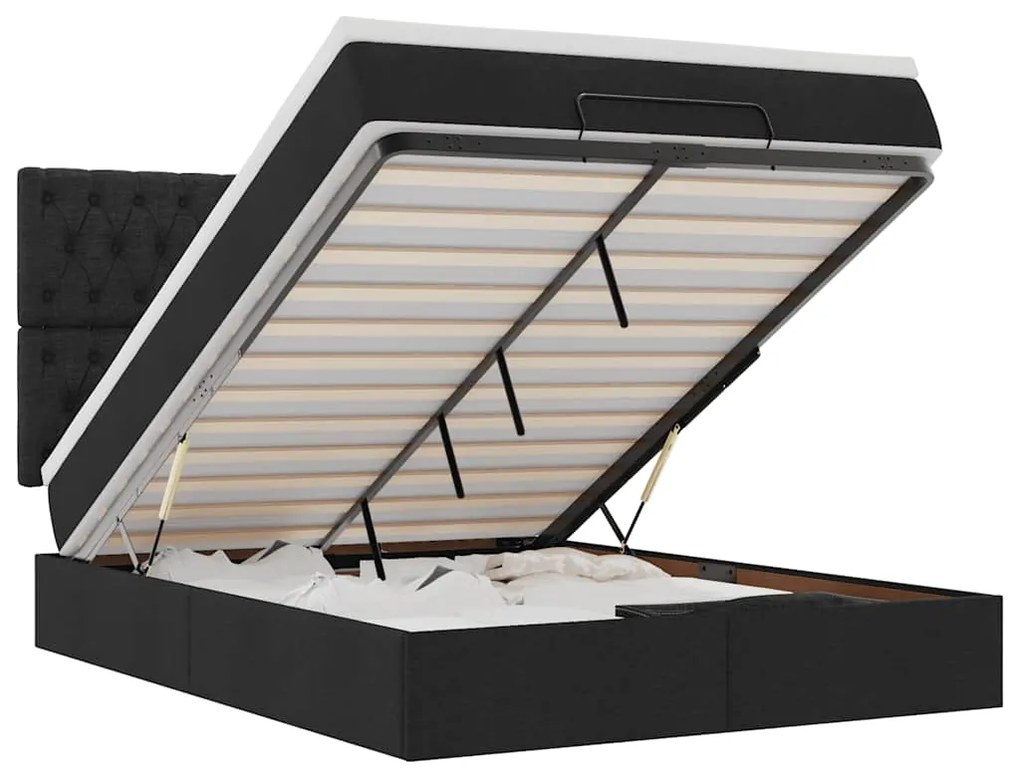 vidaXL Οθωμανικό κρεβάτι με στρώμα & LEDs Μαύρο 140x190 cm Ύφασμα
