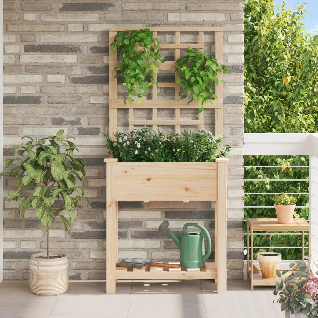 vidaXL Γλάστρα Κήπου με Πλέγμα &amp; Ράφι 71x37x152 εκ Μασίφ Ξύλο Πεύκου
