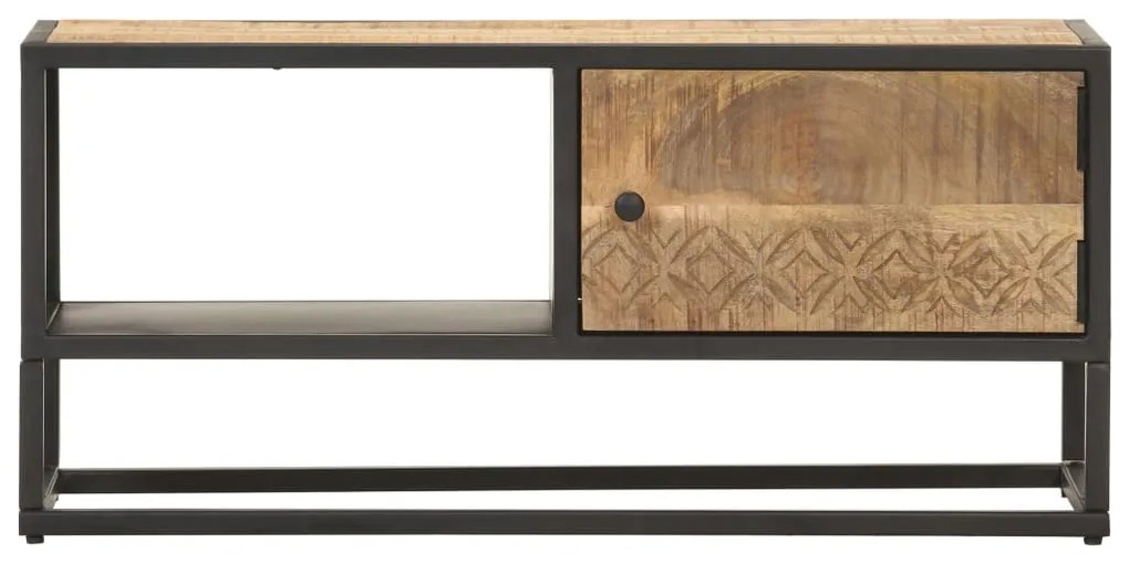 vidaXL Έπιπλο TV με Σκαλιστή Πόρτα 90x30x40 εκ. Ακατέργ. Ξύλο Μάνγκο