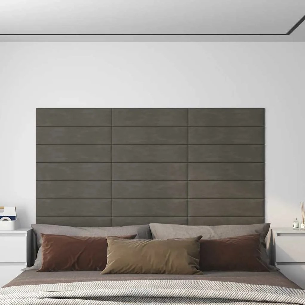 vidaXL Πάνελ Τοίχου 12 τεμ. Σκούρο Γκρι 60x15 εκ. 1,08 μ² Βελούδο