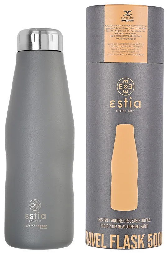 Estia 01-8550 Travel Flask Save the Aegean Μπουκάλι Θερμός 500ml, Fjord Grey