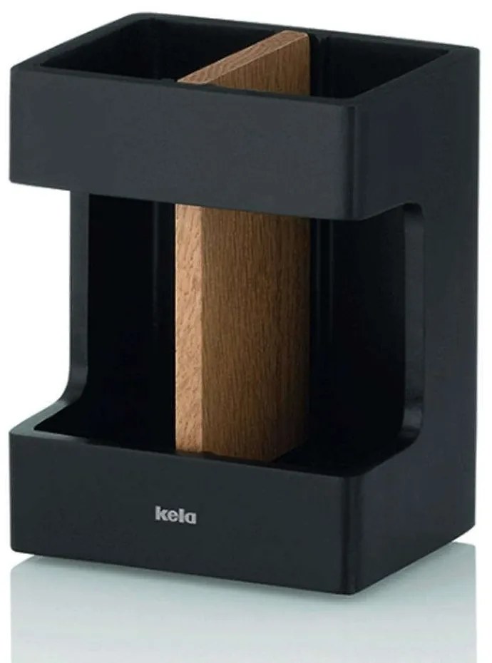 Ποτηροθήκη Cube 23688 8,5x6,5x11,5cm Black-Natural Kela Polyresin, Bamboo