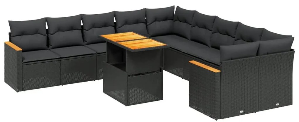 vidaXL Σαλόνι Κήπου Σετ 11 Τεμαχίων Μαύρο Συνθετικό Ρατάν με Μαξιλάρια