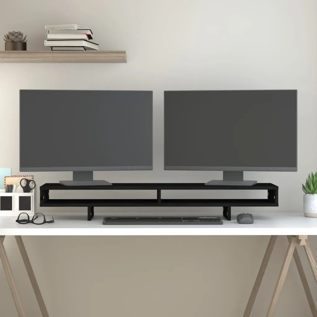 vidaXL Βάση Οθόνης Μαύρη 100x27x14 εκ. από Μασίφ Ξύλο Πεύκου