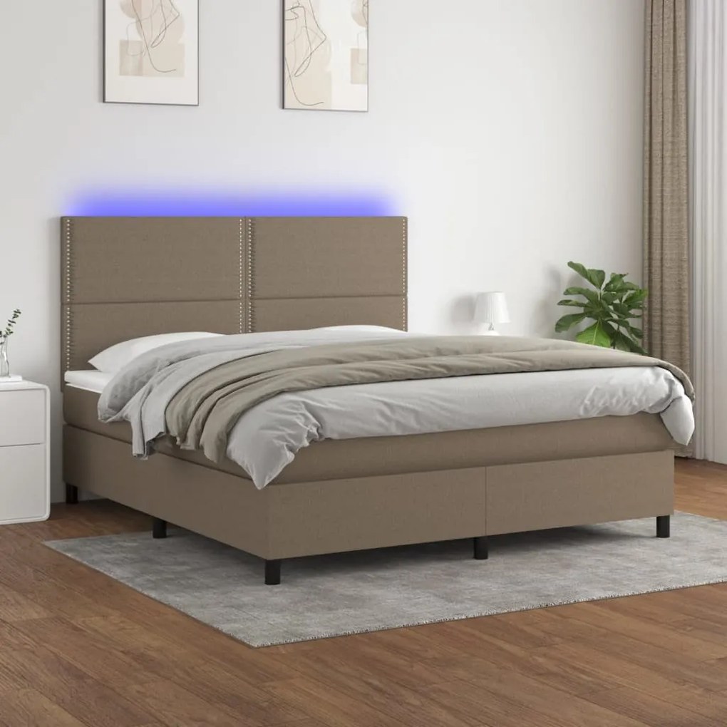 vidaXL Κρεβάτι Boxspring με Στρώμα &amp; LED Taupe 160x200 εκ. Υφασμάτινο