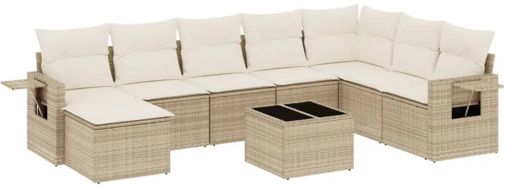vidaXL Σαλόνι Κήπου Σετ 9 τεμ. Μπεζ Συνθετικό Ρατάν με Μαξιλάρια