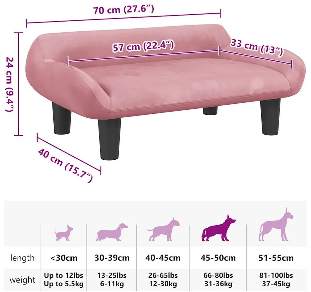 vidaXL Κρεβάτι Σκύλου Ροζ 70 x 40 x 24 εκ. Βελούδινο