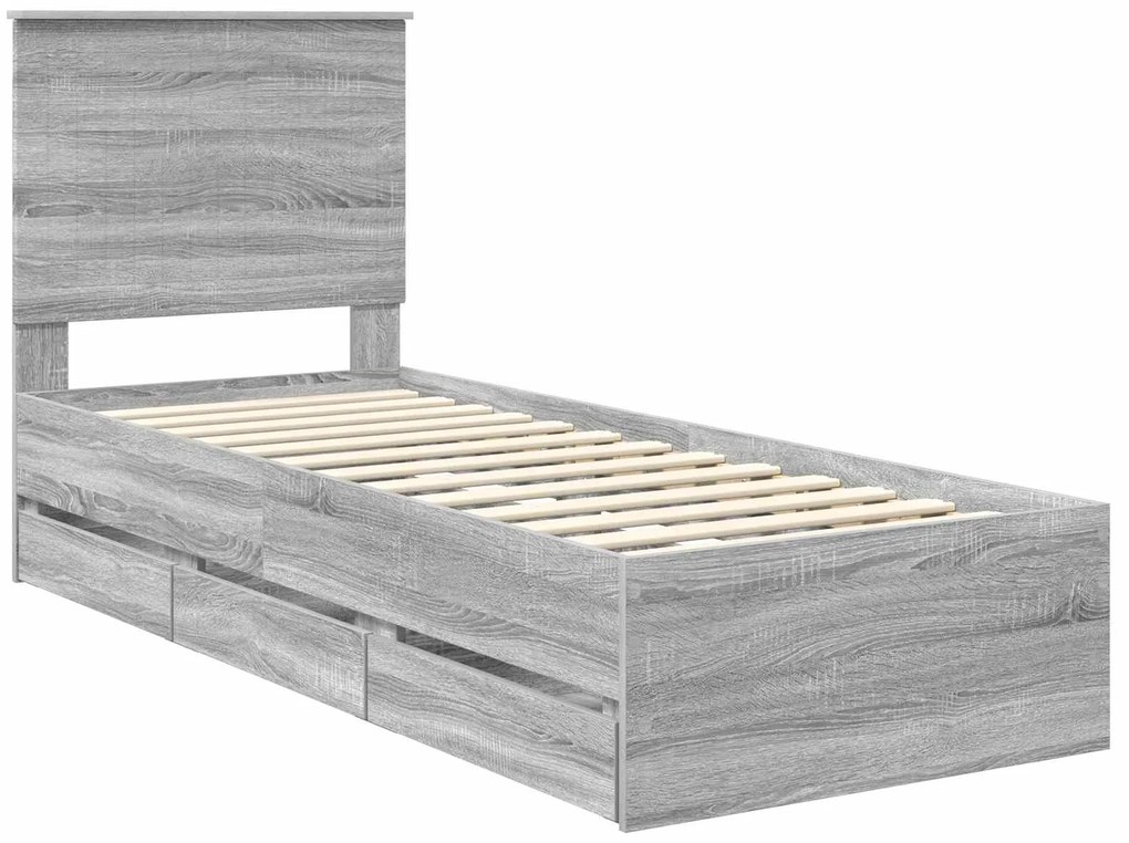 vidaXL Σκελετός Κρεβατιού Γκρίζο Σονομα 75 x 190 cm Μηχανήματος Ξύλο