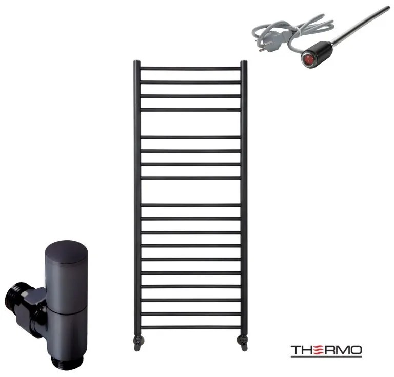 Thermo BELLAVIA Θερμαινόμενη πετσετοκρεμάστρα από ανοξείδωτο χάλυβα με ηλεκτρική λειτουργία, 120x50cm Silk Black