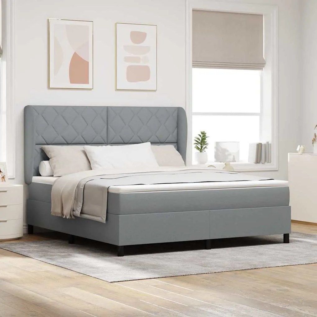Κρεβάτι Box Spring με Στρώμα vidaXL - Ανοιχτό Γκρι, 180x200 εκ., Υφάσμα