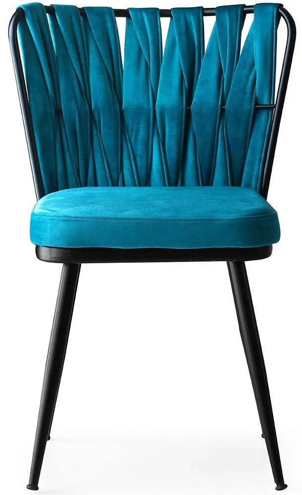 Καρέκλα Kusakli (Σετ 4Τμχ) 974NMB1180 43x43x82cm Black-Blue Βελούδο, Μέταλλο
