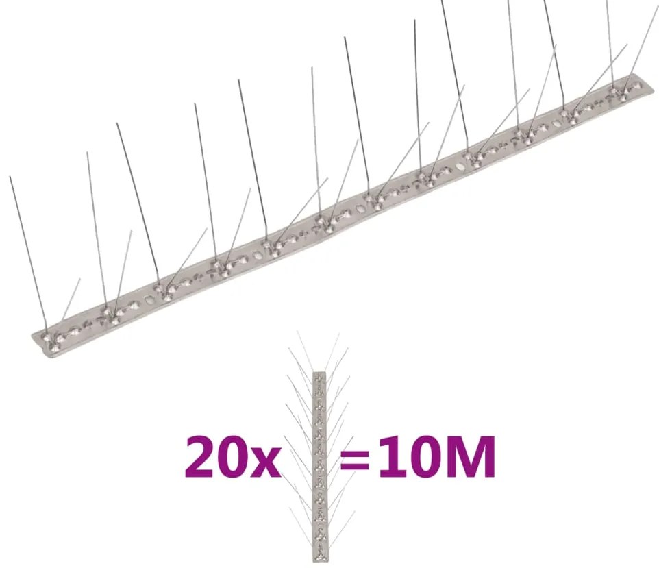 vidaXL Απωθητικές Ακίδες Περιστεριών 4 Σειρών Σετ των 20 10μ Αν.Ατσάλι