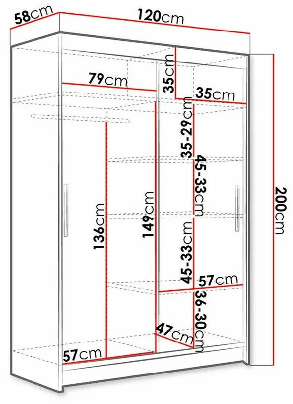 Ντουλάπα Atlanta 117, Sonoma οξιά, 200x120x58cm, 98 kg, Πόρτες ντουλάπας: Ολίσθηση, Αριθμός ραφιών: 5, Αριθμός ραφιών: 5 | Epipla1.gr