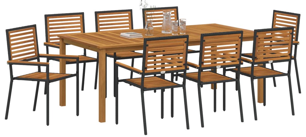 vidaXL Σετ Τραπεζαρίας Κήπου 9 pcs Μαύρο 200 x 100 x 74 cm