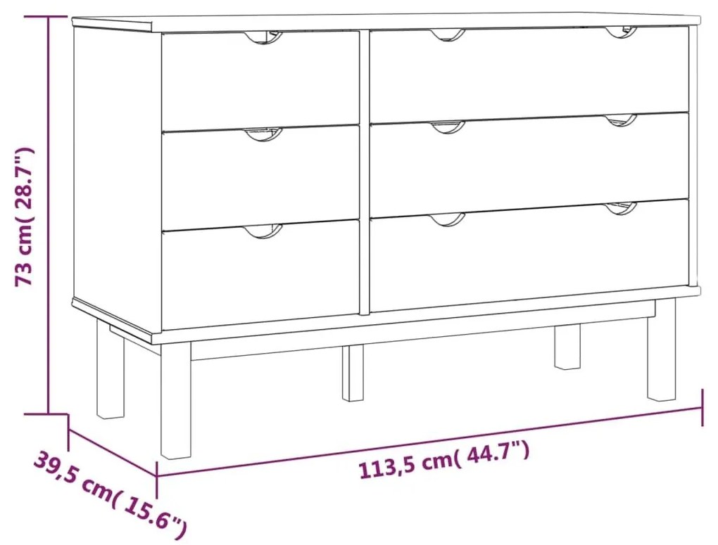 Συρταριέρα OTTA Καφέ &amp; Γκρι 111x43x73,5 εκ. Μασίφ Ξύλο Πεύκου - Γκρι